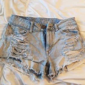 Distressed denim shorts